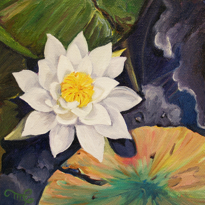 Marie Cameron Desert Lake Pond Lily III 2012 oil on canvas 6x6 commission