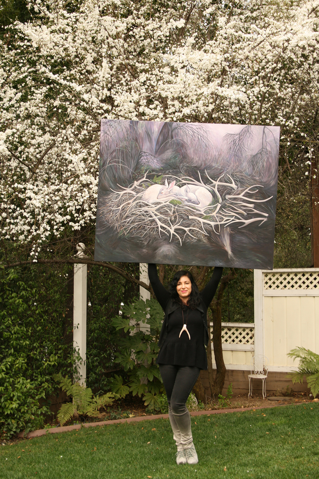  Marie Cameron with her painting, Bed of Ghosts,  2013