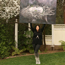Marie Cameron and her painting, Bed of Ghosts 2013