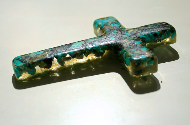 Estate Finds Cast Resin Turquoise Cross (prone)