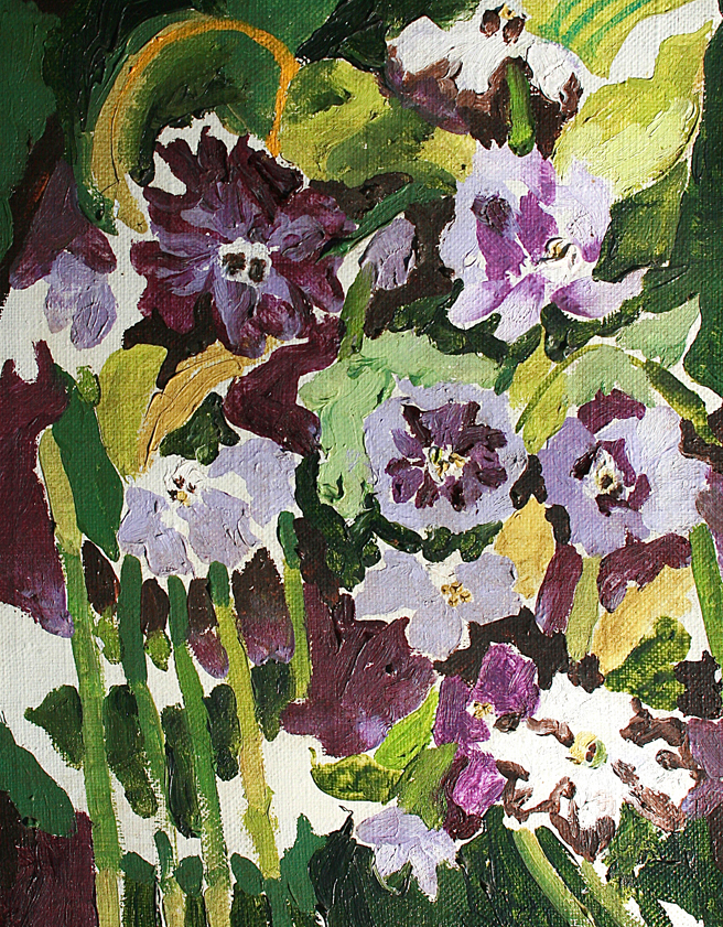 Estate Finds- Violets 10 x 8 oil on linen by Flo Hopkins