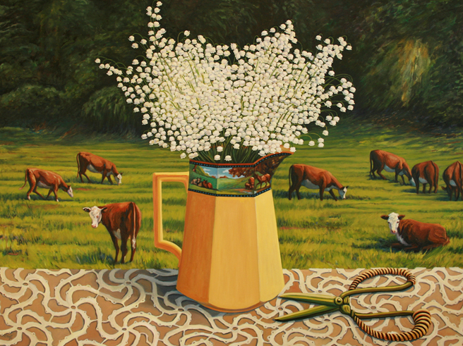 Lily of the Valley with Cows - Marie Cameron - oil 30 x 40 inches 2013 