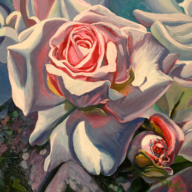 Hybrid Tea Rose I oil on board 6x6 in by Marie Cameron 2013