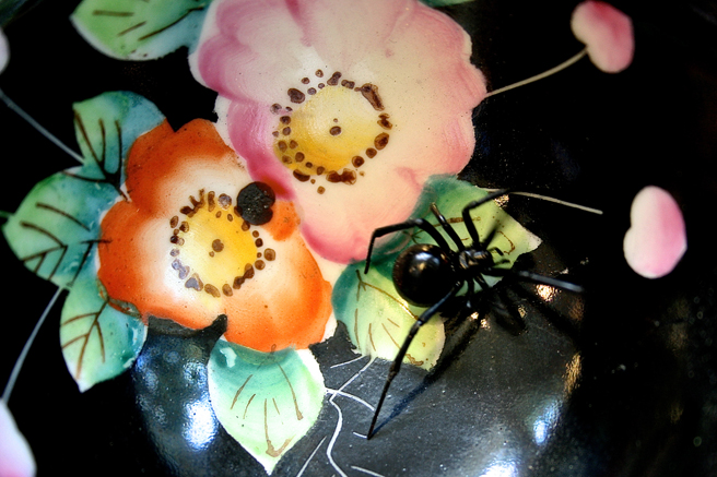 Black Widow on Teacup Roses II Photograph - Marie Cameron 2015