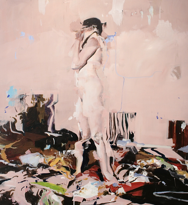 Alex Kanevsky -   J.W.I. in Her Room  48x44 inches oil on wood - Unstable Equilibrium - Dolby Chadwick - photo Marie Cameron 2015