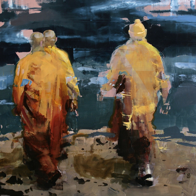 Alex Kanevsky -  Monks at Sea - 18x18 inches, oil on wood - Unstable Equilibrium - Dolby Chadwick - photo Marie Cameron 2015