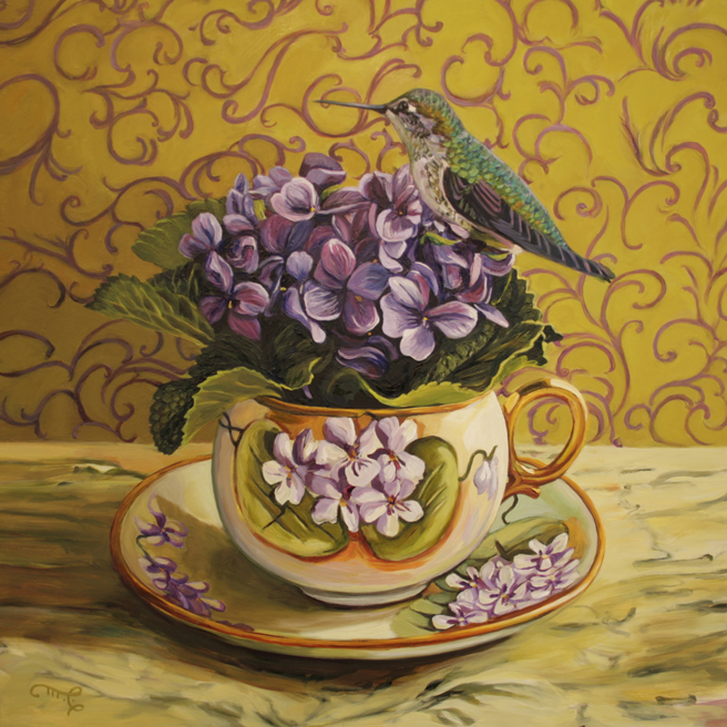 Violet Tea I - oil on board - 12x12 inches - Marie Cameron 2016